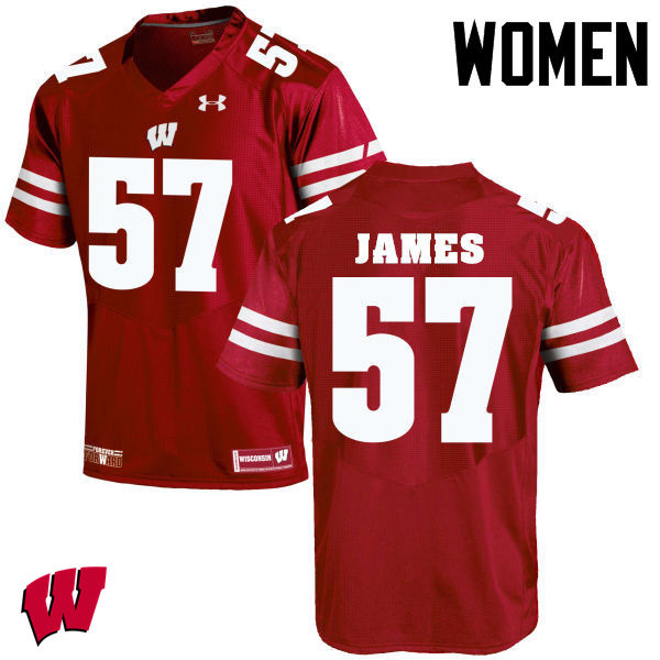 Women Wisconsin Badgers #57 Alec James College Football Jerseys-Red
